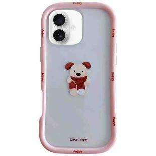 For iPhone 16 Christmas Pattern Colorful PC Frame TPU Clear Phone Case(Cute Puppy)