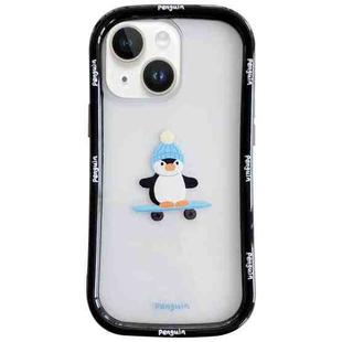 For iPhone 15 Christmas Pattern Colorful PC Frame TPU Clear Phone Case(Penguin)