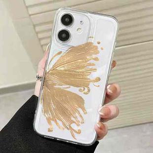 For iPhone 12 Butterfly Pattern Transparent TPU Phone Case(Gold)