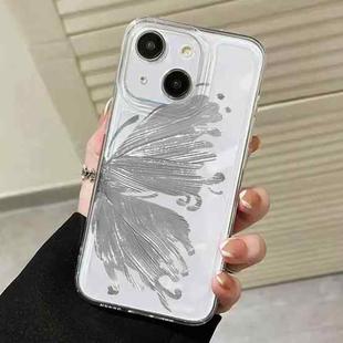 For iPhone 14 Butterfly Pattern Transparent TPU Phone Case(Silver)