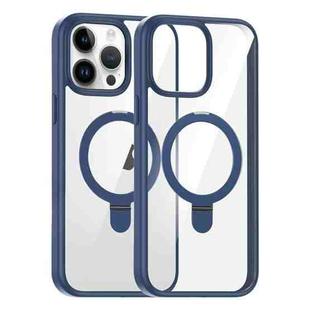 For iPhone 15 Pro Max High Transparency MagSafe Holder Phone Case(Dark Blue)