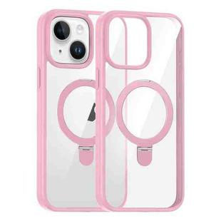 For iPhone 15 High Transparency MagSafe Holder Phone Case(Pink)