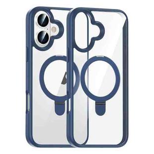 For iPhone 16 High Transparency MagSafe Holder Phone Case(Dark Blue)