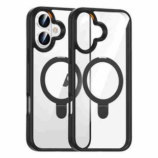 For iPhone 16 High Transparency MagSafe Holder Phone Case(Black)