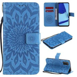 For OPPO A52 / A72 / A92 Sun Embossing Pattern Horizontal Flip Leather Case with Card Slot & Holder & Wallet & Lanyard(Blue)