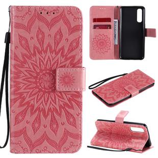 For OPPO Reno3 Pro 4G Sun Embossing Pattern Horizontal Flip Leather Case with Card Slot & Holder & Wallet & Lanyard(Pink)