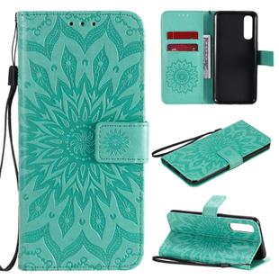 For OPPO Reno3 Pro 4G Sun Embossing Pattern Horizontal Flip Leather Case with Card Slot & Holder & Wallet & Lanyard(Green)