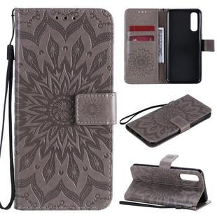 For OPPO Reno3 Pro 4G Sun Embossing Pattern Horizontal Flip Leather Case with Card Slot & Holder & Wallet & Lanyard(Grey)