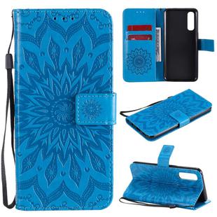 For OPPO Reno3 Pro 4G Sun Embossing Pattern Horizontal Flip Leather Case with Card Slot & Holder & Wallet & Lanyard(Blue)