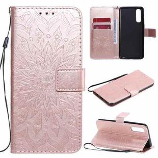 For OPPO Reno3 Pro 4G Sun Embossing Pattern Horizontal Flip Leather Case with Card Slot & Holder & Wallet & Lanyard(Rose Gold)