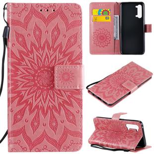 For OPPO Find X2 Lite / Reno3 5G Sun Embossing Pattern Horizontal Flip Leather Case with Card Slot & Holder & Wallet & Lanyard(Pink)