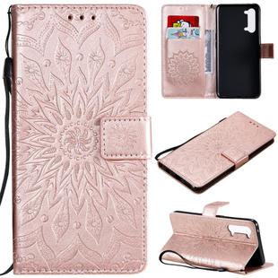 For OPPO Find X2 Lite / Reno3 5G Sun Embossing Pattern Horizontal Flip Leather Case with Card Slot & Holder & Wallet & Lanyard(Rose Gold)