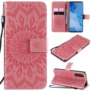 For OPPO Reno3 Pro / Find X2 Neo Sun Embossing Pattern Horizontal Flip Leather Case with Card Slot & Holder & Wallet & Lanyard(Pink)