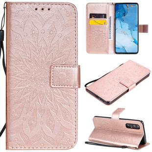 For OPPO Reno3 Pro / Find X2 Neo Sun Embossing Pattern Horizontal Flip Leather Case with Card Slot & Holder & Wallet & Lanyard(Rose Gold)