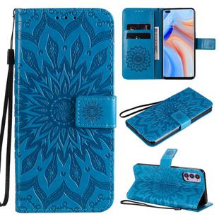 For OPPO Reno4 5G Sun Embossing Pattern Horizontal Flip Leather Case with Card Slot & Holder & Wallet & Lanyard(Blue)