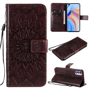 For OPPO Reno4 5G Sun Embossing Pattern Horizontal Flip Leather Case with Card Slot & Holder & Wallet & Lanyard(Brown)