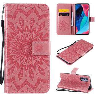 For OPPO Reno4 Pro 5G Sun Embossing Pattern Horizontal Flip Leather Case with Card Slot & Holder & Wallet & Lanyard(Pink)