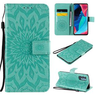 For OPPO Reno4 Pro 5G Sun Embossing Pattern Horizontal Flip Leather Case with Card Slot & Holder & Wallet & Lanyard(Green)