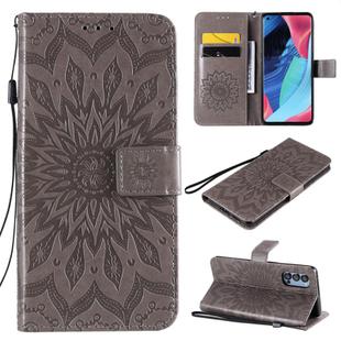 For OPPO Reno4 Pro 5G Sun Embossing Pattern Horizontal Flip Leather Case with Card Slot & Holder & Wallet & Lanyard(Grey)