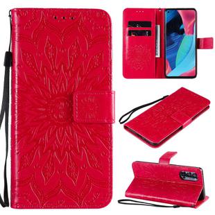 For OPPO Reno4 Pro 5G Sun Embossing Pattern Horizontal Flip Leather Case with Card Slot & Holder & Wallet & Lanyard(Red)
