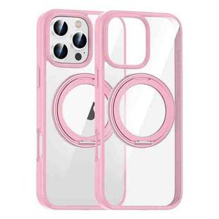 For iPhone 16 Pro Max High Transparency 360 Degree Rotating Holder MagSafe Phone Case(Pink)