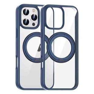 For iPhone 16 Pro Max High Transparency 360 Degree Rotating Holder MagSafe Phone Case(Dark Blue)