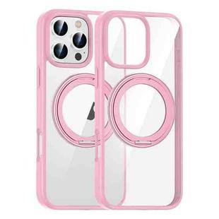 For iPhone 16 Pro High Transparency 360 Degree Rotating Holder MagSafe Phone Case(Pink)