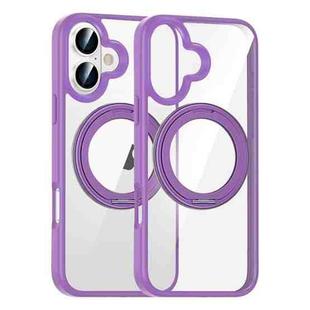 For iPhone 16 High Transparency 360 Degree Rotating Holder MagSafe Phone Case(Purple)