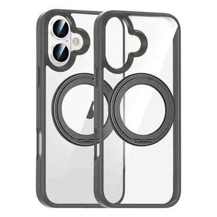 For iPhone 16 High Transparency 360 Degree Rotating Holder MagSafe Phone Case(Titanium Gray)