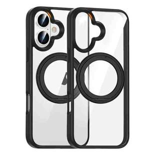 For iPhone 16 High Transparency 360 Degree Rotating Holder MagSafe Phone Case(Black)