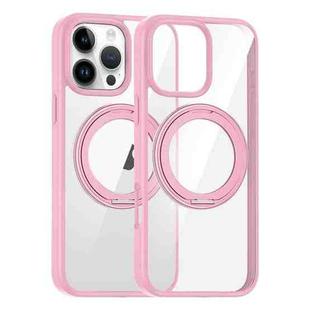 For iPhone 15 Pro Max High Transparency 360 Degree Rotating Holder MagSafe Phone Case(Pink)