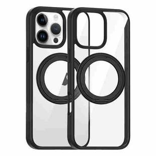 For iPhone 15 Pro Max High Transparency 360 Degree Rotating Holder MagSafe Phone Case(Black)