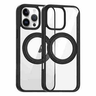 For iPhone 15 Pro High Transparency 360 Degree Rotating Holder MagSafe Phone Case(Black)