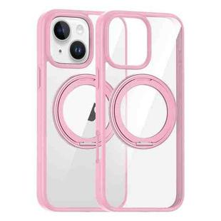 For iPhone 15 High Transparency 360 Degree Rotating Holder MagSafe Phone Case(Pink)