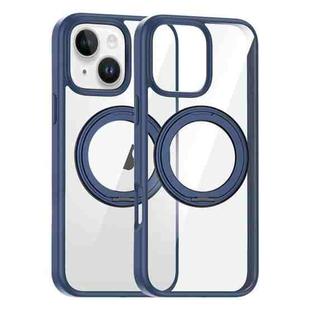 For iPhone 15 High Transparency 360 Degree Rotating Holder MagSafe Phone Case(Dark Blue)