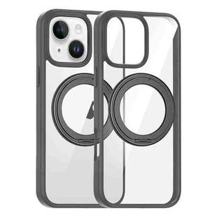 For iPhone 15 High Transparency 360 Degree Rotating Holder MagSafe Phone Case(Titanium Gray)