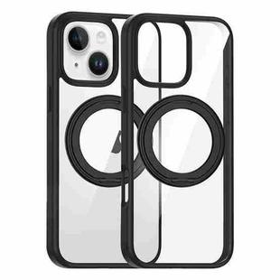 For iPhone 14 High Transparency 360 Degree Rotating Holder MagSafe Phone Case(Black)