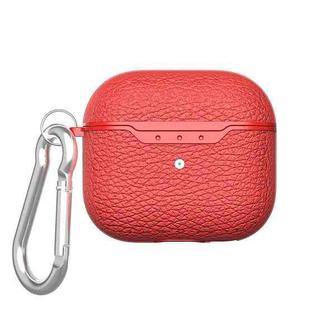 For AirPods 4 Litchi Texture TPU Shockproof Earphones Case with Hook(Red)