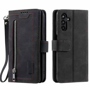 For Samsung Galaxy A17 5G Nine Card Zipper Bag Leather Phone Case with Lanyard(Black)