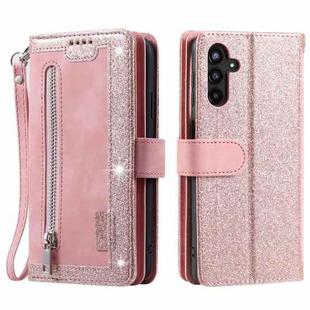 For Samsung Galaxy A17 5G Nine Card Zipper Bag Leather Phone Case with Lanyard(Rose Gold)