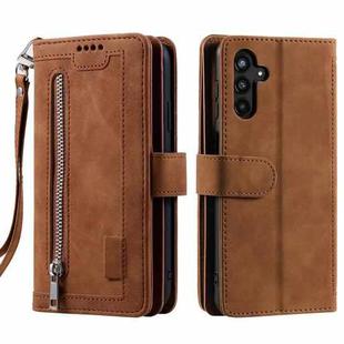 For Samsung Galaxy A17 5G Nine Card Zipper Bag Leather Phone Case with Lanyard(Brown)
