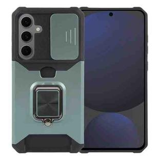 For Samsung Galaxy S24 FE 5G Camera Shield Card Slot PC Hybrid TPU Phone Case(Dark Green)