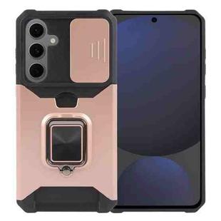 For Samsung Galaxy S24 FE 5G Camera Shield Card Slot PC Hybrid TPU Phone Case(Rose Gold)
