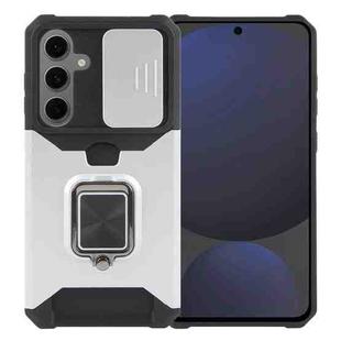 For Samsung Galaxy S24 FE 5G Camera Shield Card Slot PC Hybrid TPU Phone Case(Silver)