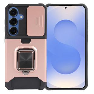 For Samsung Galaxy S25 5G Camera Shield Card Slot PC Hybrid TPU Phone Case(Rose Gold)