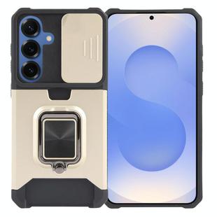 For Samsung Galaxy S25 5G Camera Shield Card Slot PC Hybrid TPU Phone Case(Gold)