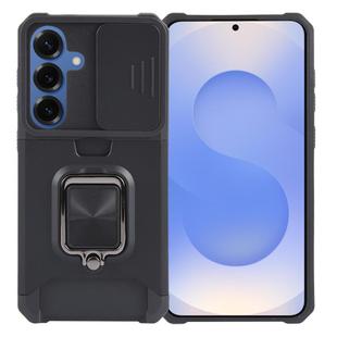 For Samsung Galaxy S25+ 5G Camera Shield Card Slot PC Hybrid TPU Phone Case(Black)