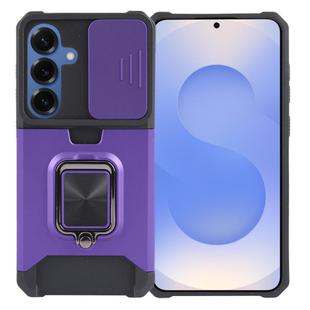 For Samsung Galaxy S25+ 5G Camera Shield Card Slot PC Hybrid TPU Phone Case(Purple)