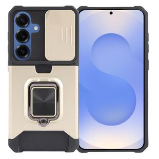 For Samsung Galaxy S25+ 5G Camera Shield Card Slot PC Hybrid TPU Phone Case(Gold)