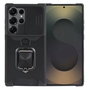For Samsung Galaxy S25 Ultra 5G Camera Shield Card Slot PC Hybrid TPU Phone Case(Black)